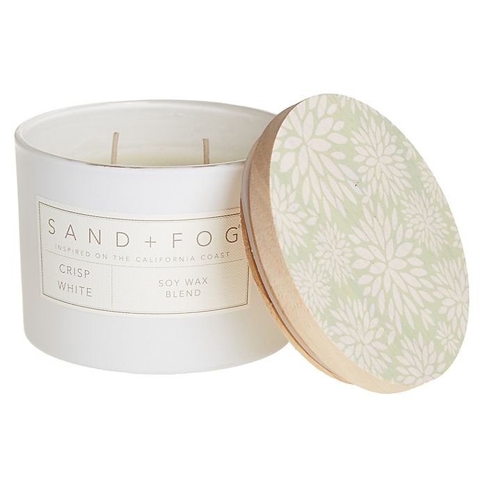 slide 1 of 1, Sand + Fog Crisp White Jar Candle with Painted Flowers Wood Lid, 12 oz