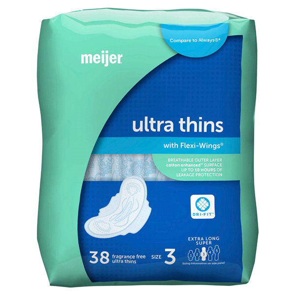 slide 12 of 21, Meijer Ultra Thin Extra Long Super Thin Maxi Pads, 38 ct