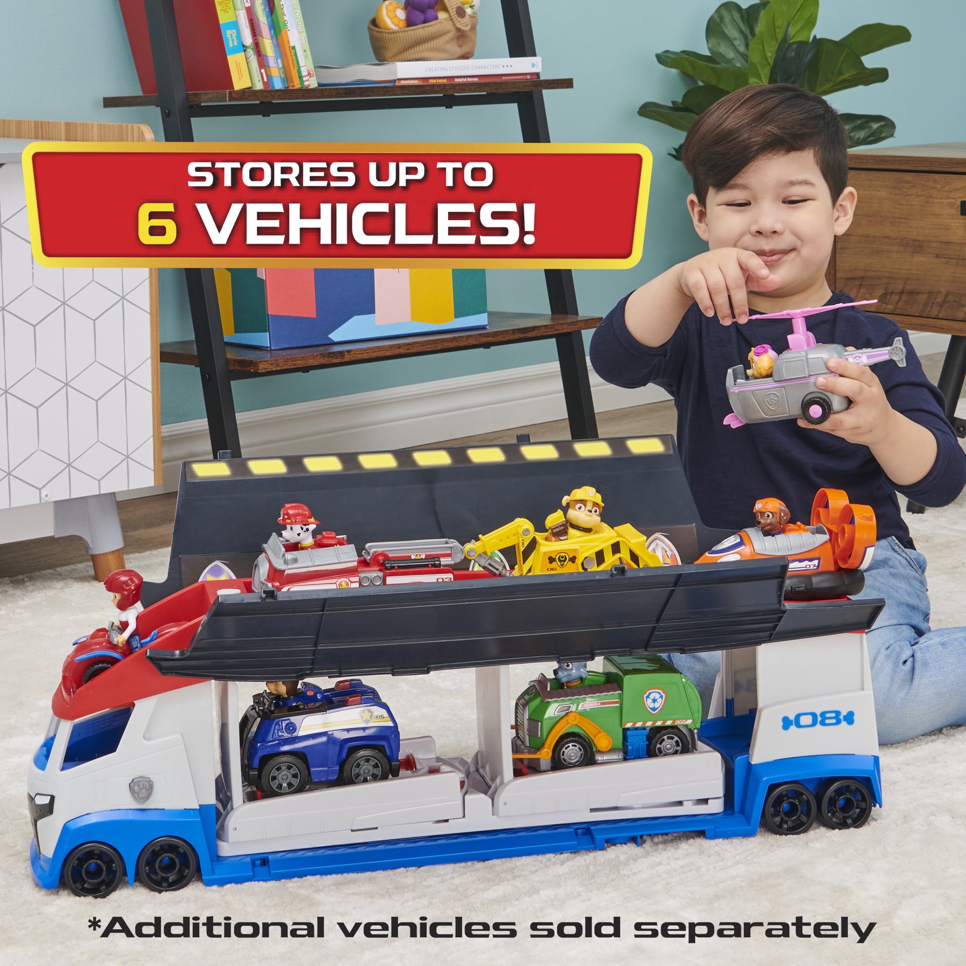 slide 5 of 5, PAW Patrol, Transforming PAW Patroller with Dual Vehicle Launchers, Ryder Action Figure and ATV Toy Car, Kids Toys for Ages 3 and up, 1 cnt