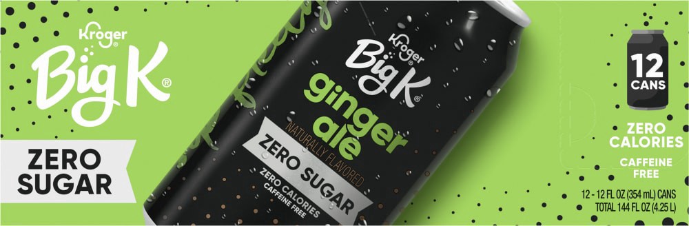 slide 2 of 5, Big K Caffeine Free Zero Sugar Ginger Ale Soda, 12 ct; 12 fl oz