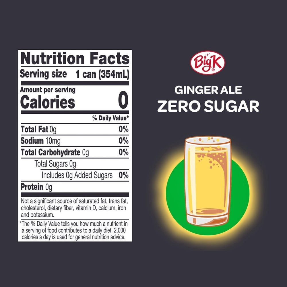 slide 3 of 5, Big K Caffeine Free Zero Sugar Ginger Ale Soda, 12 ct; 12 fl oz