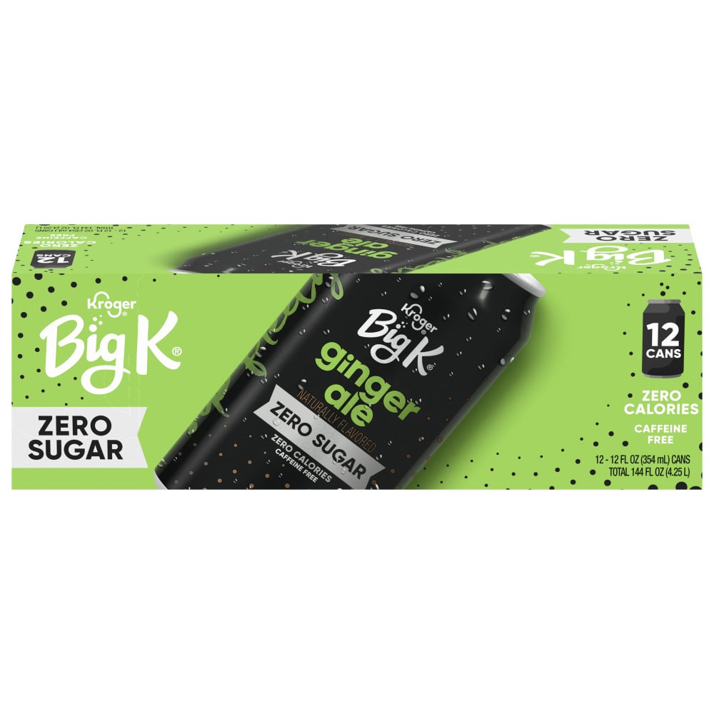 slide 1 of 5, Big K Caffeine Free Zero Sugar Ginger Ale Soda - 12 ct; 12 fl oz, 12 ct; 12 fl oz