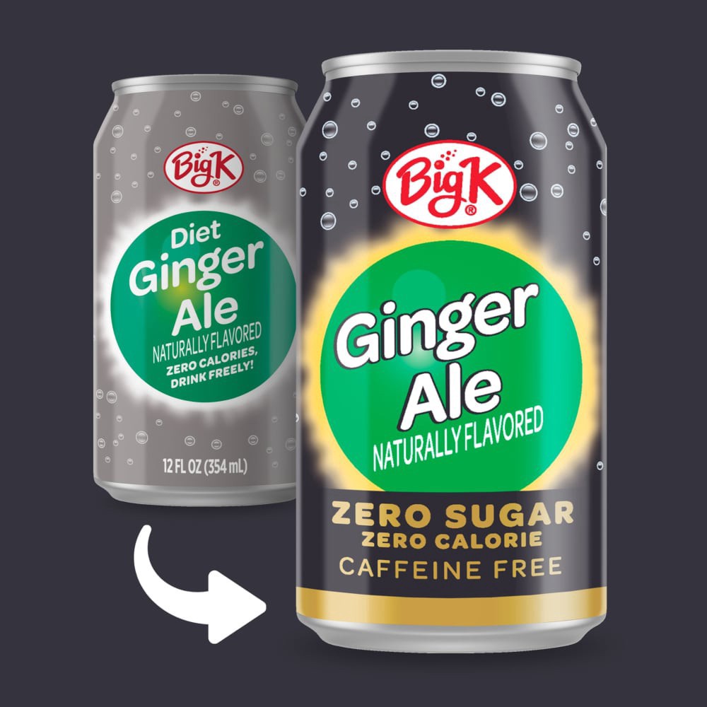 slide 5 of 5, Big K Caffeine Free Zero Sugar Ginger Ale Soda, 12 ct; 12 fl oz