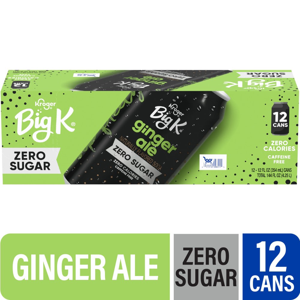 slide 1 of 5, Big K® Ginger Ale Zero Sugar Caffeine Free Soda Cans, 12 pk / 12 fl oz, 12 ct