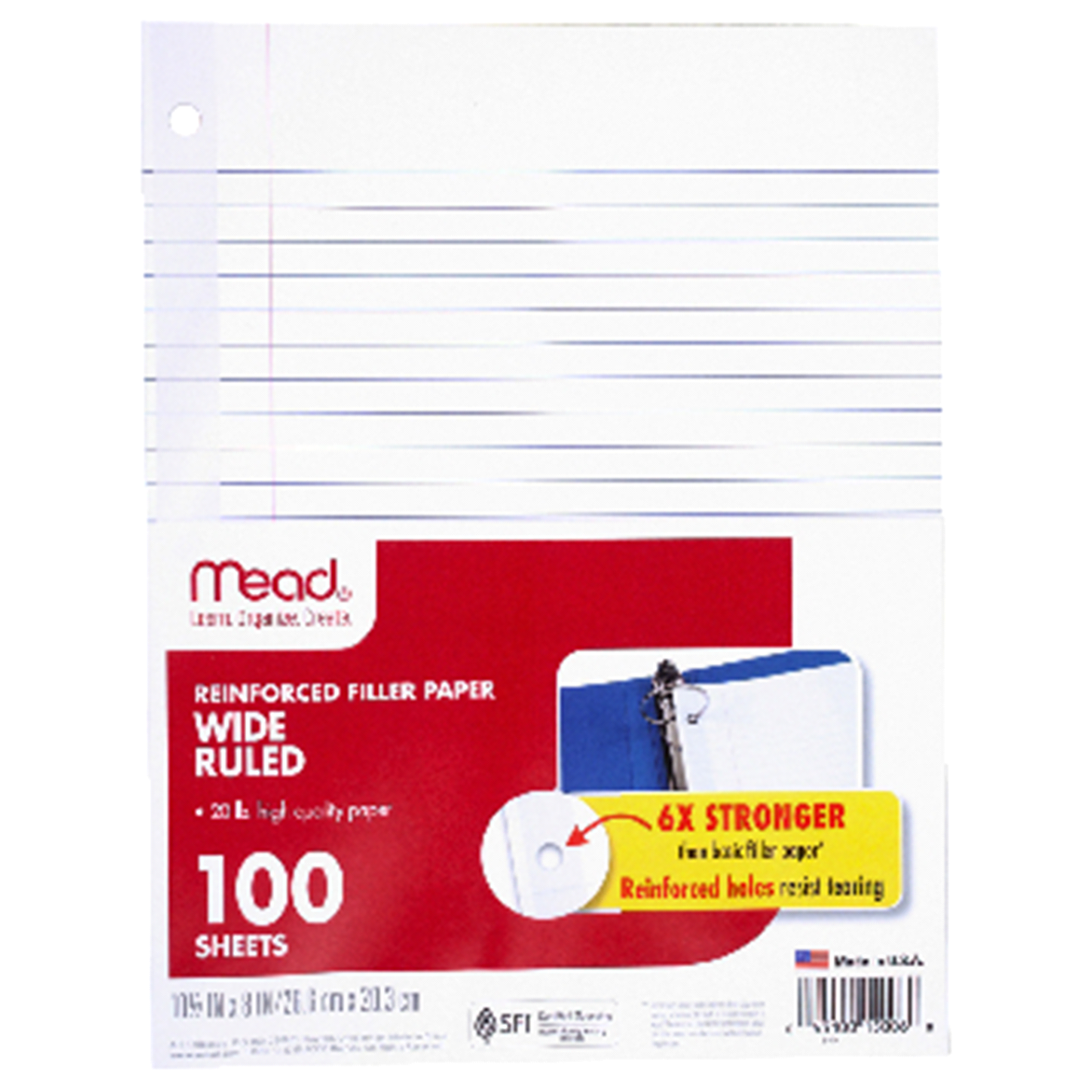 slide 1 of 1, Mead Reinforced Filler Paper, Wide Ruled, 100 ct