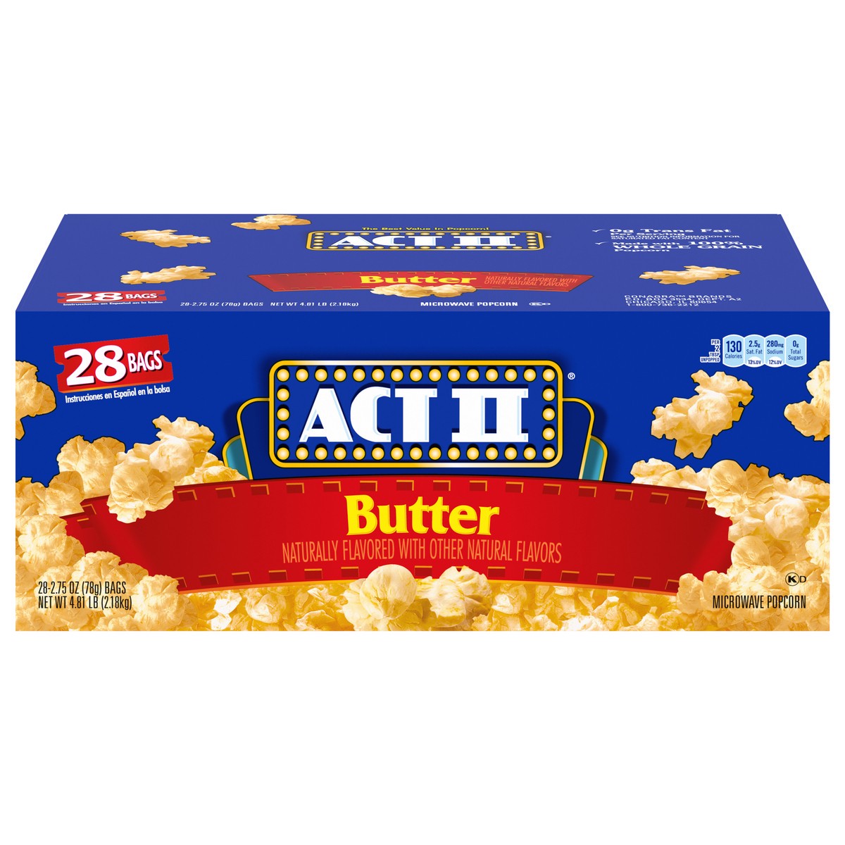 slide 1 of 5, ACT II Butter Microwave Popcorn Bag 28 ea, 28 ct