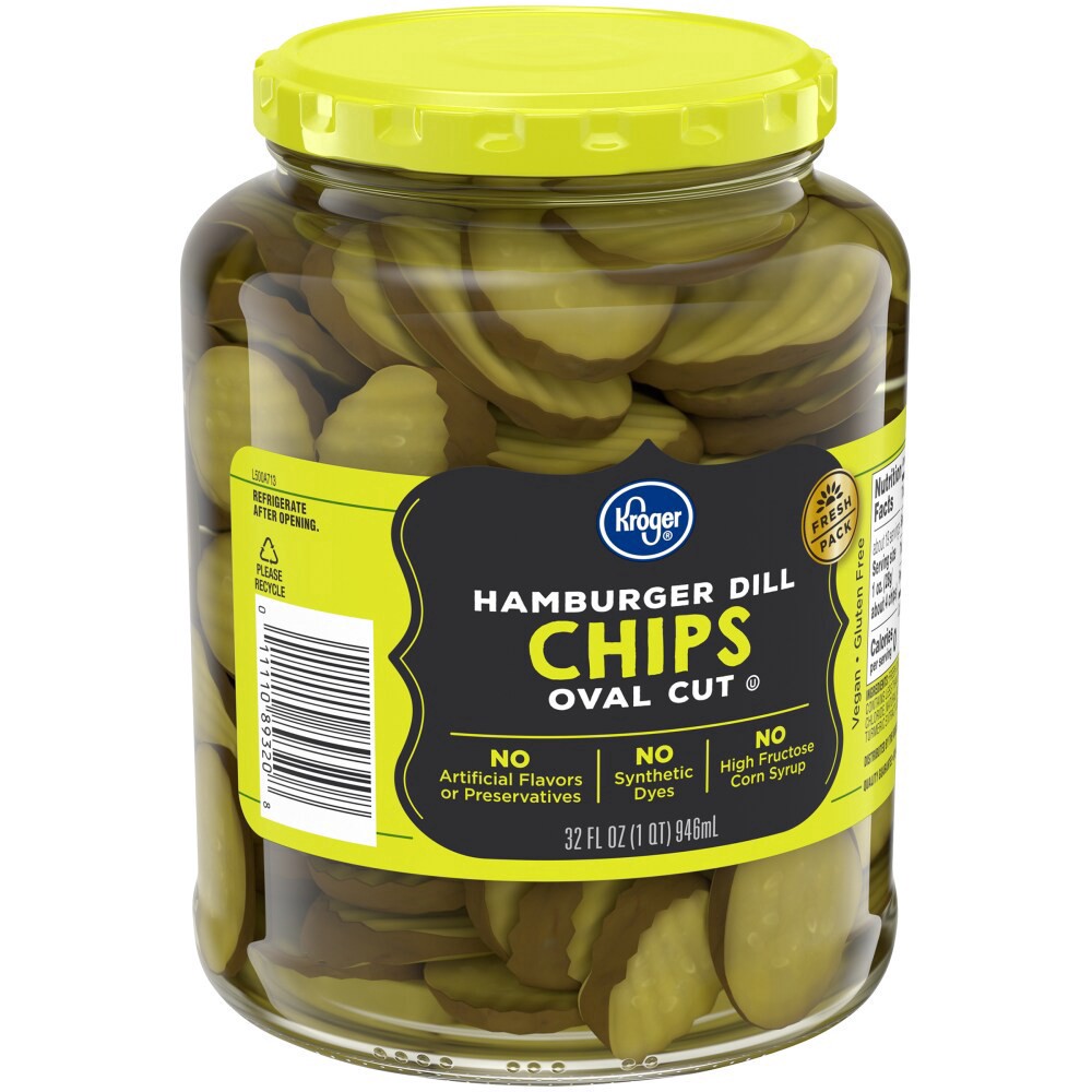 slide 3 of 6, Kroger Oval Cut Hamburger Dill Chips, 32 fl oz