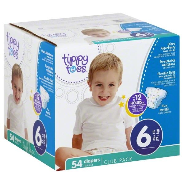 slide 1 of 6, Tippy Toes Babysoft Diapers Size 6, 54 ct