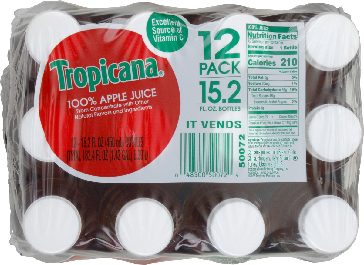 slide 5 of 12, Tropicana 100% Juice, Apple Juice (15.2 oz., 12 pk.), 