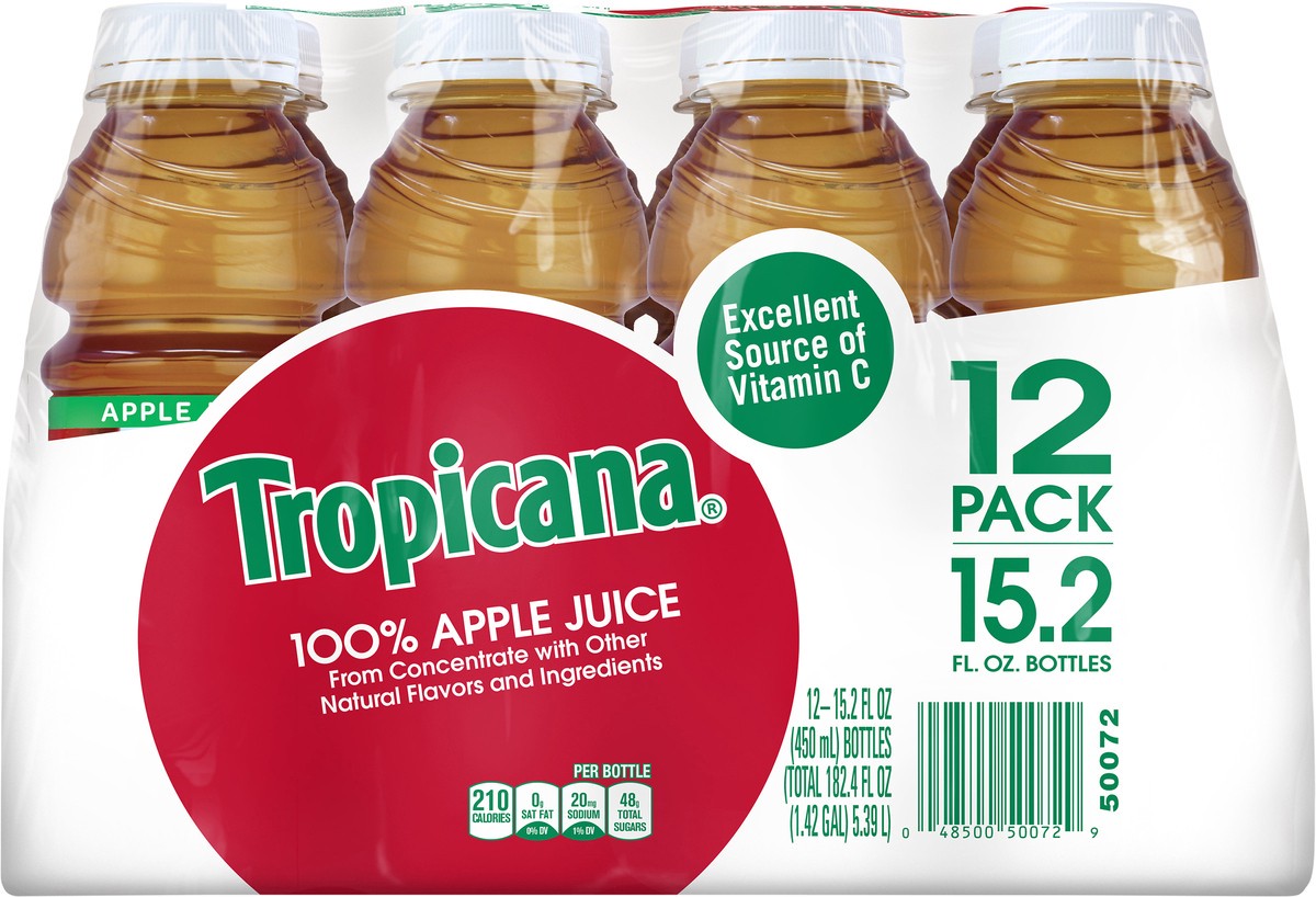 slide 7 of 12, Tropicana 100% Juice, Apple Juice (15.2 oz., 12 pk.), 