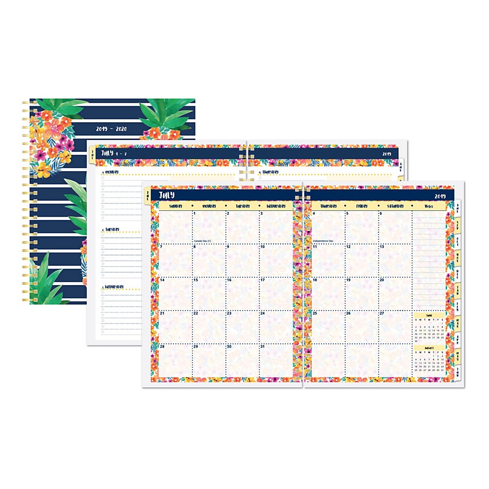 slide 1 of 1, Office Depot Brand Instaculture-Pineapples Weekly/Monthly Academic Planner, 8-1/2'' X 11'', Blue, July 2019 To June 2020, 1 ct