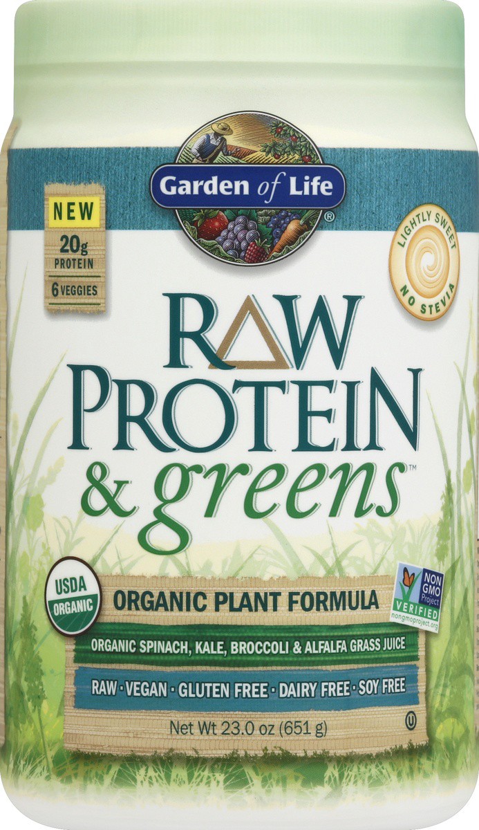 slide 2 of 2, Garden of Life Organic Plant Formula Raw Protein & Greens Powder, 23 oz