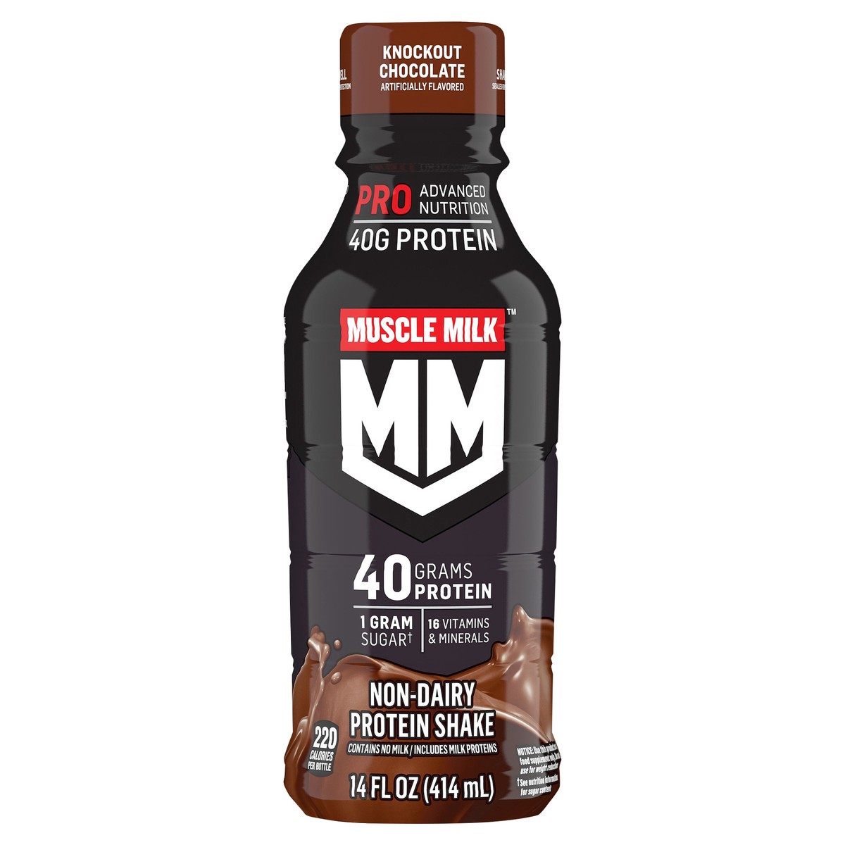 slide 2 of 8, Muscle Milk Protein Shake, Non-Dairy, Knockout Chocolate, 14 fl oz