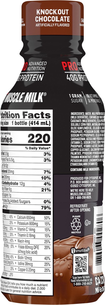 slide 3 of 8, Muscle Milk Protein Shake, Non-Dairy, Knockout Chocolate, 14 fl oz
