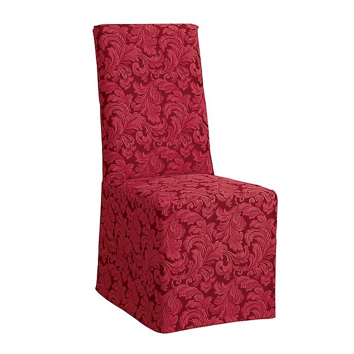 slide 1 of 1, SureFit Home Decor Scroll Dining Chair Cover - Burgundy, 1 ct