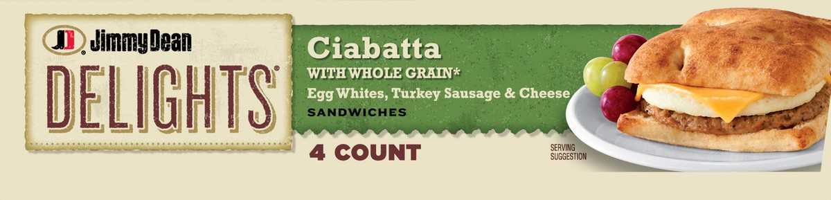 slide 2 of 14, Jimmy Dean Delights Turkey Sausage, Egg White and Cheese Ciabatta Sandwiches, 4 ct Pack, 18.4 oz Box, 4 ct