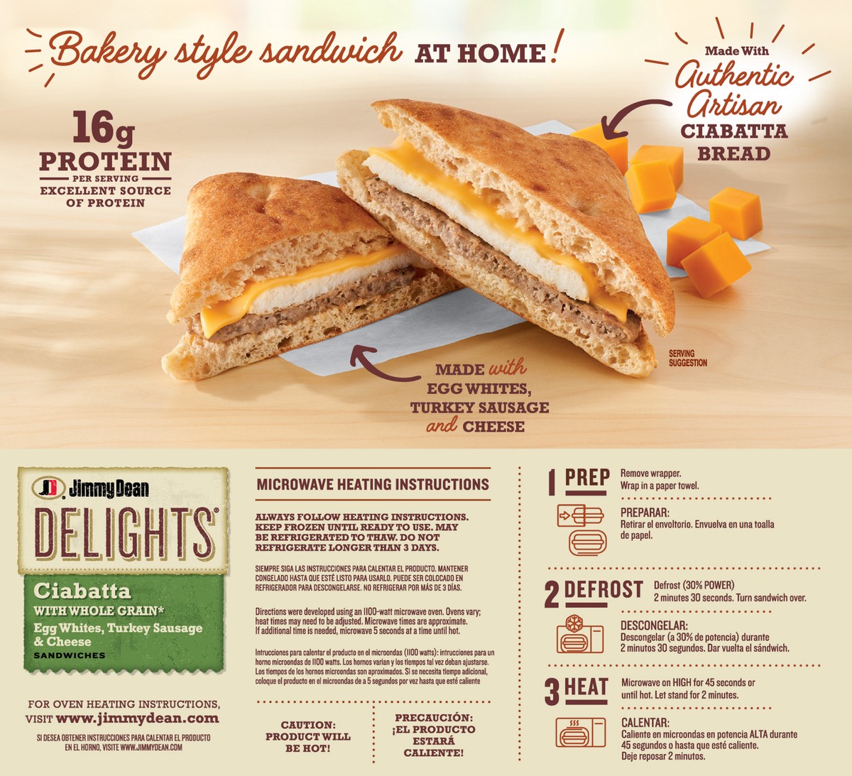 slide 12 of 14, Jimmy Dean Delights Turkey Sausage, Egg White and Cheese Ciabatta Sandwiches, 4 ct Pack, 18.4 oz Box, 4 ct