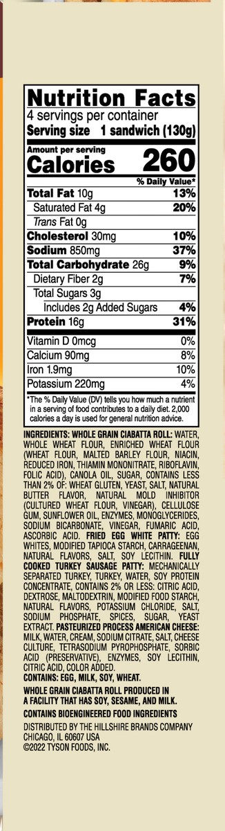 slide 4 of 14, Jimmy Dean Delights Turkey Sausage, Egg White and Cheese Ciabatta Sandwiches, 4 ct Pack, 18.4 oz Box, 4 ct