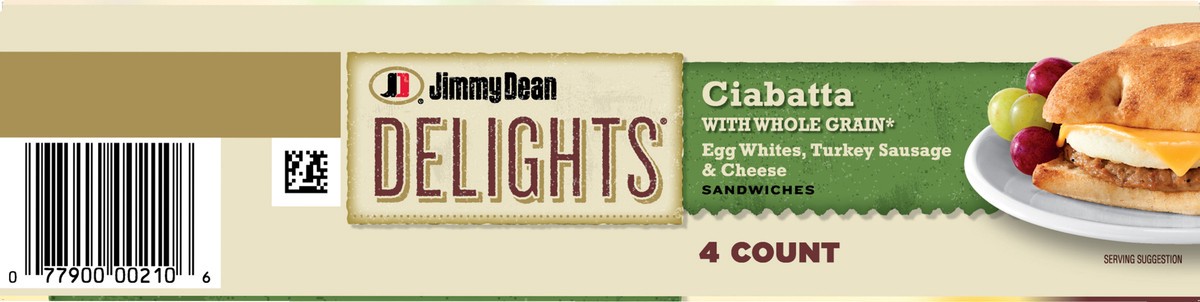 slide 11 of 14, Jimmy Dean Delights Turkey Sausage, Egg White and Cheese Ciabatta Sandwiches, 4 ct Pack, 18.4 oz Box, 4 ct