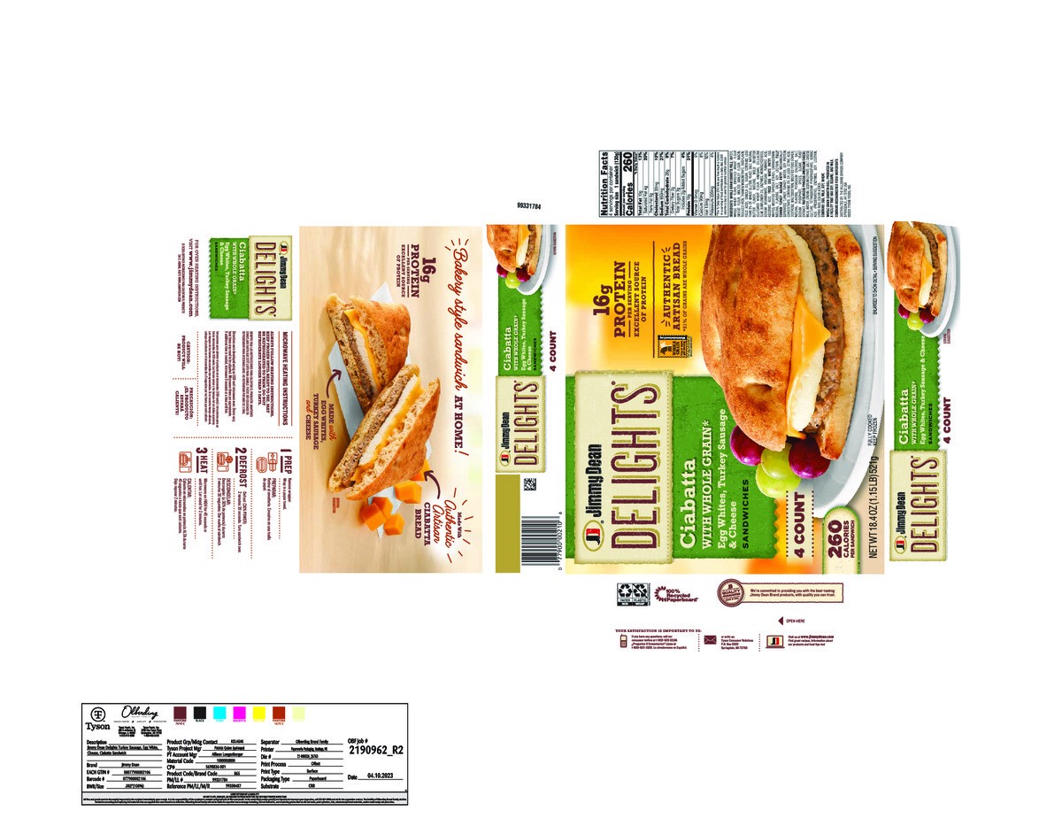 slide 7 of 14, Jimmy Dean Delights Turkey Sausage, Egg White and Cheese Ciabatta Sandwiches, 4 ct Pack, 18.4 oz Box, 4 ct