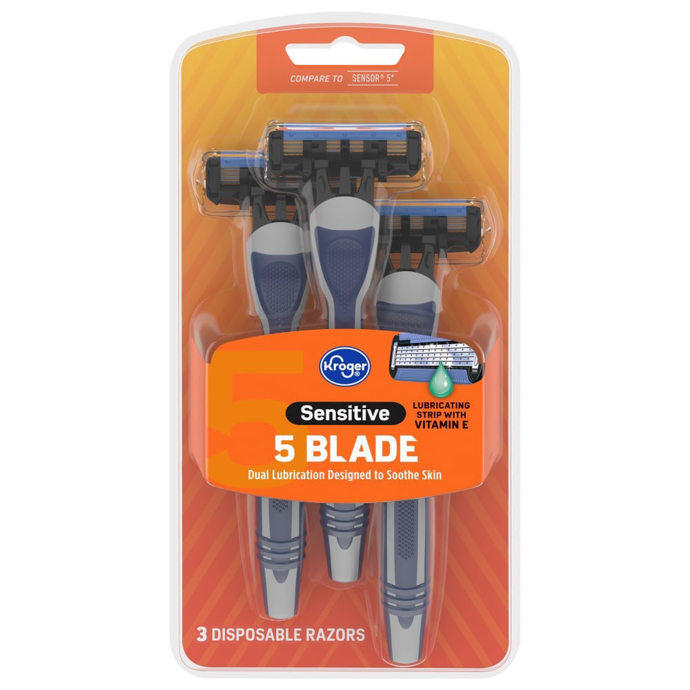slide 2 of 2, Kroger Sensitive 5 Blade Disposible Razors, 3 ct