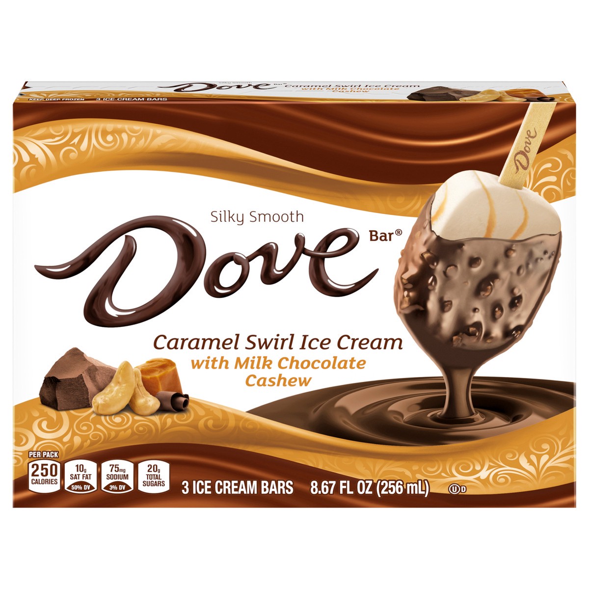 slide 1 of 4, Dove Vanilla Ice Cream with Caramel Milk Chocolate Cashews - 3pk, 7.64 oz