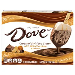 DOVE Vanilla Ice Cream with Milk Chocolate Cashew Caramel Swirl Bars 3-Count Box