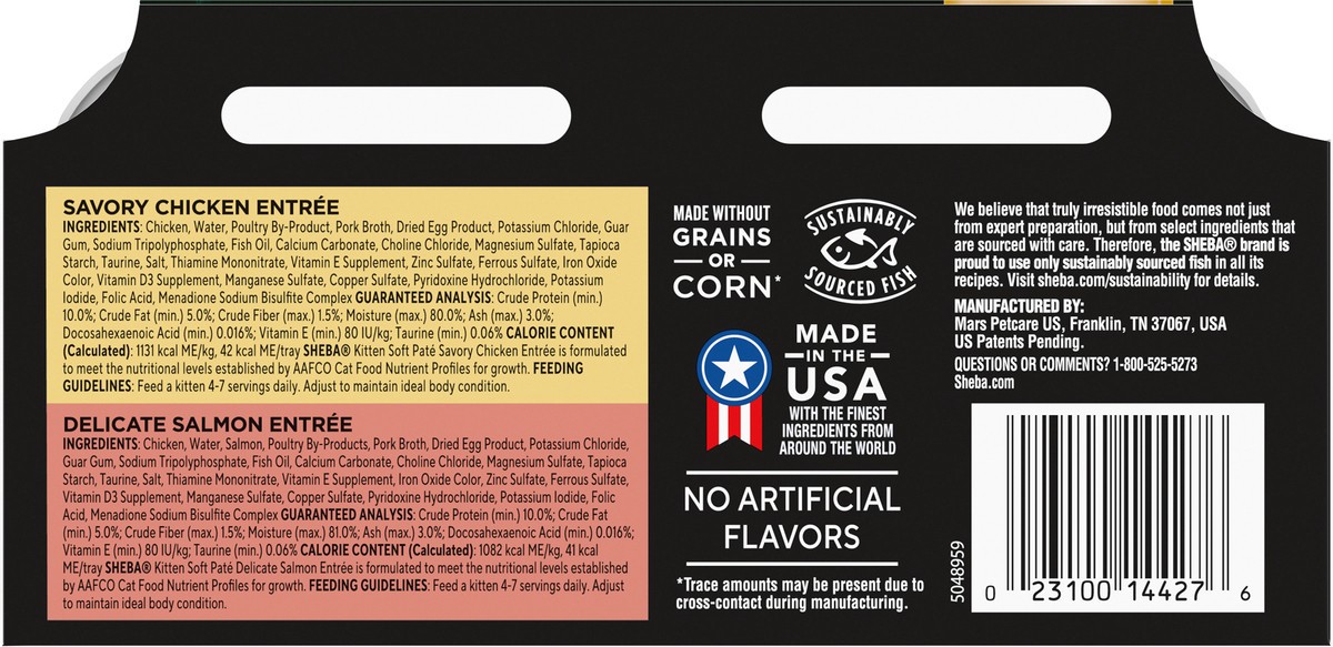 slide 8 of 9, Sheba Perfect Portions Salmon, Chicken and Seafood Flavor Soft Pate Kitten Wet Cat Food - 31.7oz/12ct, 31.7 oz, 12 ct