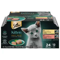 Sheba Perfect Portions Salmon, Chicken and Seafood Flavor Soft Pate Kitten Wet Cat Food - 31.7oz/12ct