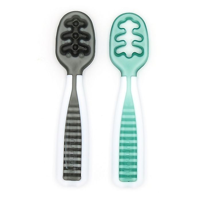 slide 1 of 10, NumNum Pre-Spoon GOOtensils Dual-Stage Utensil Set - Green/Grey, 1 ct