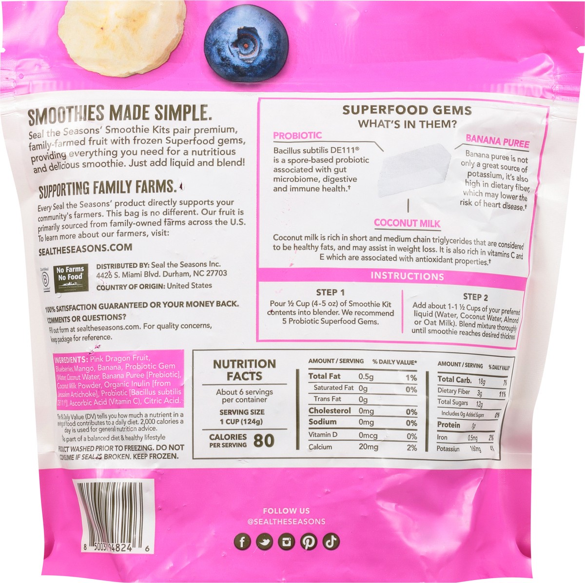 slide 5 of 13, Seal the Seasons Prebiotic Blend Dragon Fruit Smoothie Kit - 24 oz, 24 oz