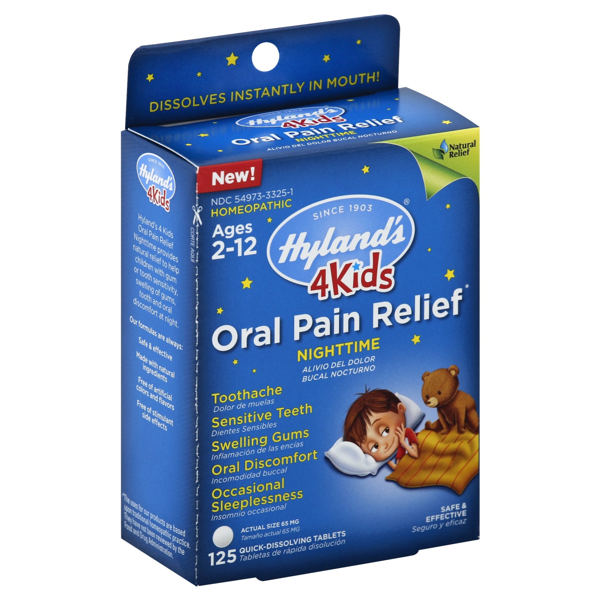 slide 1 of 1, Hyland's 4Kids Oral Pain Relief Nighttime Tablets, 125 ct