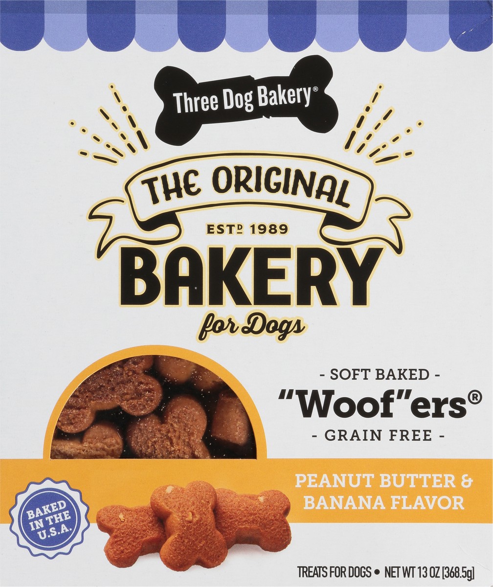 slide 8 of 13, Three Dog Bakery Woofers Peanut Butter & Banana Flavors Treats for Dogs 13 oz, 13 oz