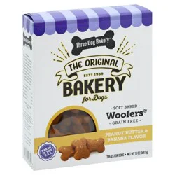 Three Dog Bakery Woofers Peanut Butter & Banana Flavors Treats for Dogs 13 oz
