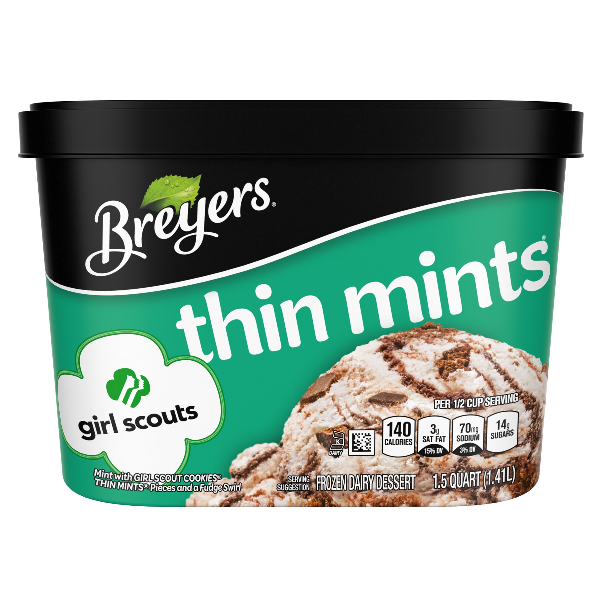 slide 2 of 4, Breyer's Breyers Frozen Dairy Dessert Girl Scouts Cookies Thin Mints, 48 oz, 48 fl oz