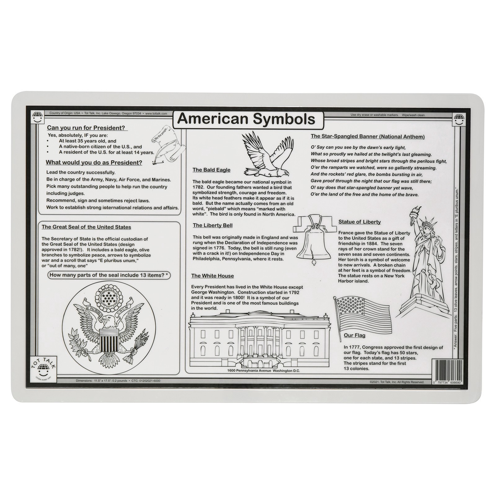 slide 6 of 7, Tot Talk U.s. Presidents Placemat, 17.5 in x 11.5 in
