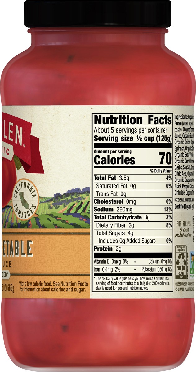 slide 6 of 9, Muir Glen Garden Vegetable Pasta Sauce, No Sugar Added, 23.5 oz., 23.50 oz