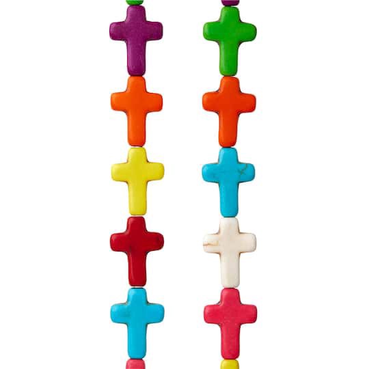 slide 1 of 3, Multicolor Reconstituted Stone Cross Beads, 15mm By Bead Landing, 15mm