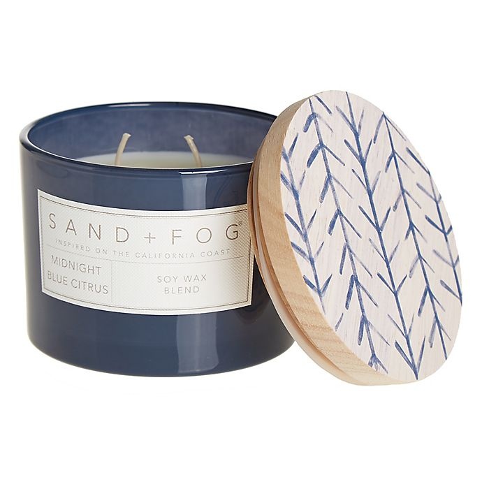 slide 1 of 1, Sand + Fog Grapefruit Jar Candle with Painted Diamond Wood Lid - Blue, 12 oz