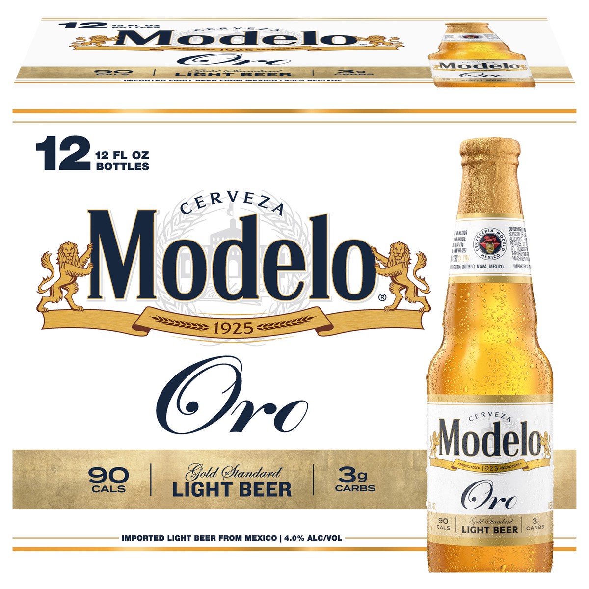 slide 1 of 8, Modelo Oro Mexican Lager Import Light Beer, 12 pk 12 fl. oz. Bottles, 4.0% ABV, 144 fl oz