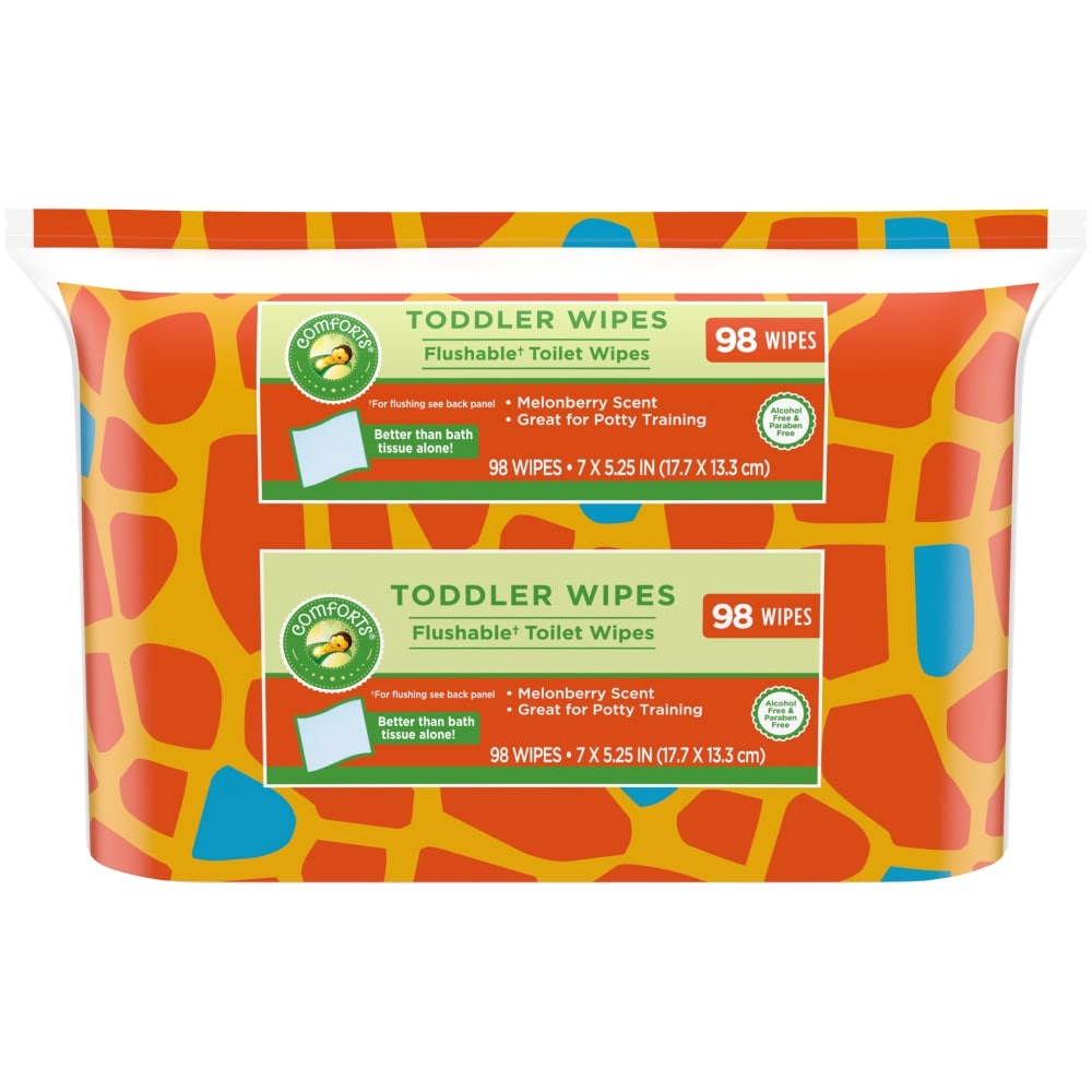 slide 1 of 1, Comforts Toddler Toilet Wipes, 98 ct