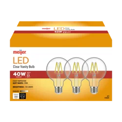 Meijer 40w Equivalent G25 Dimmable Clear Glass Filament Led Light Bulb, 3 Ct