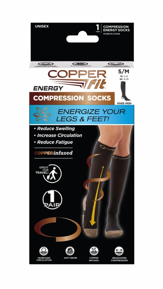 slide 1 of 1, Copper Fit Energy Compression Socks - Black, s-m