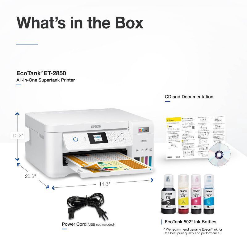 slide 2 of 7, Epson Ecotank Et-2850 Cartridge-Free Supertank Wireless Color Inkjet All-In-One Printer, 1 ct