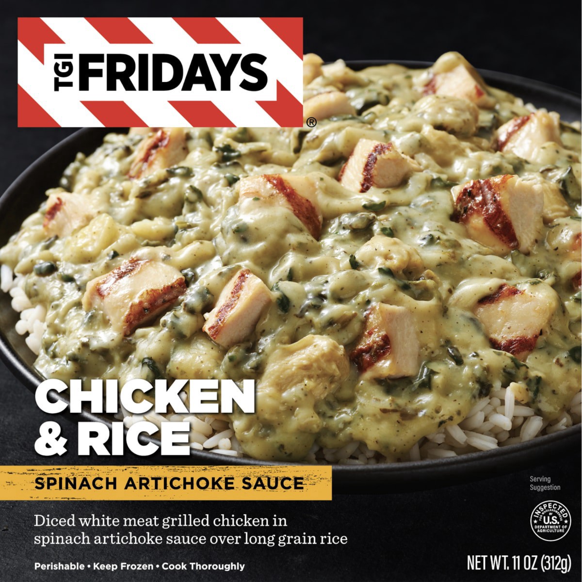 slide 1 of 1, TGI FRIDAYS TGI Friday's Spinach Artichoke Chicken with Rice, 11 oz, 11 oz