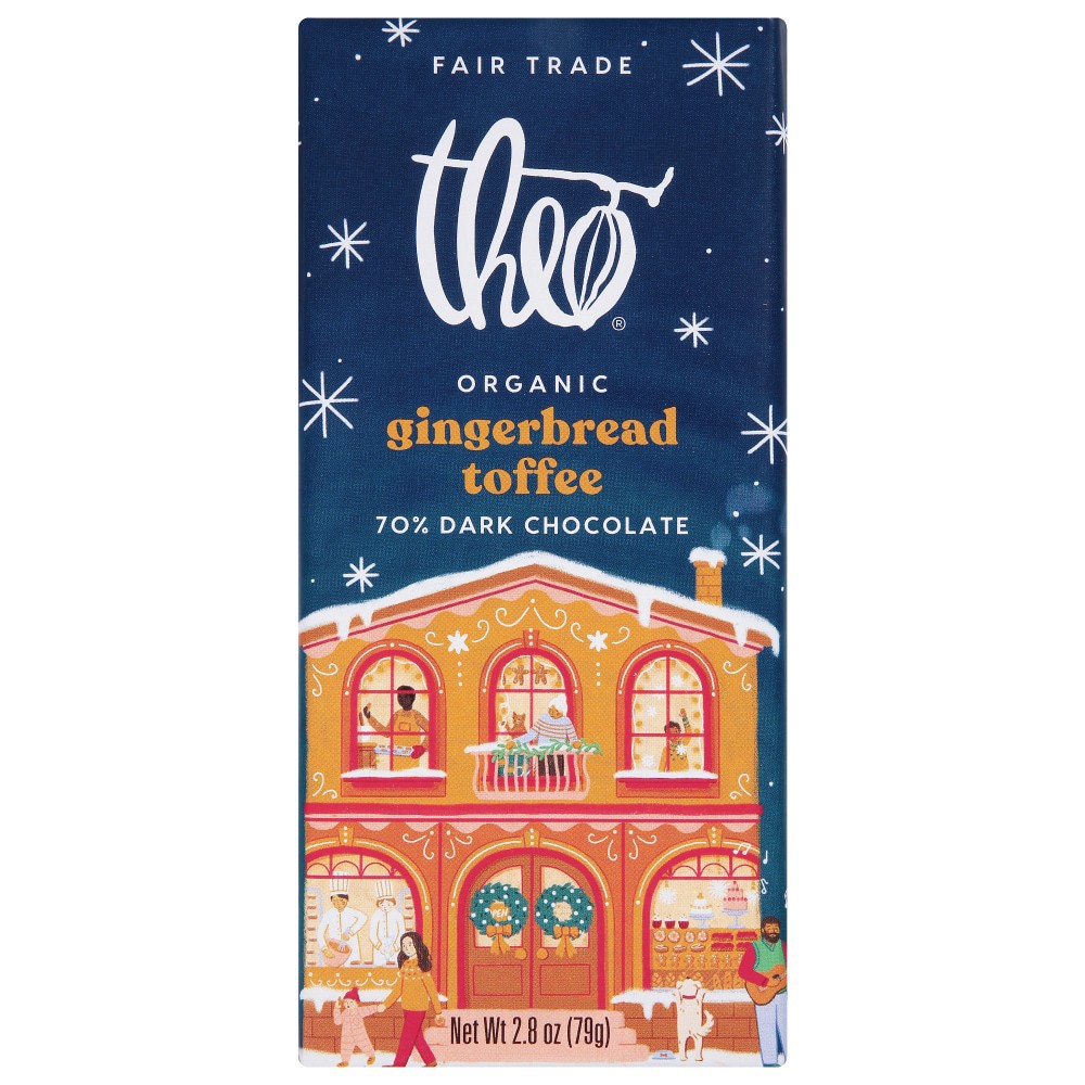 slide 2 of 2, Theo® Chocolate Gingerbread Toffee Holiday Candy Bar, 