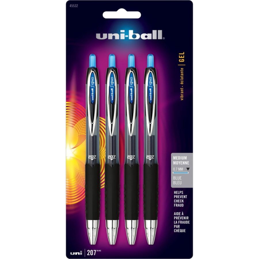 slide 3 of 7, uni-ball Signo Gel 207 Retractable Gel Pens, Medium Point, 0.7 Mm, Clear Barrel, Blue Ink, Pack Of 4, 4 ct