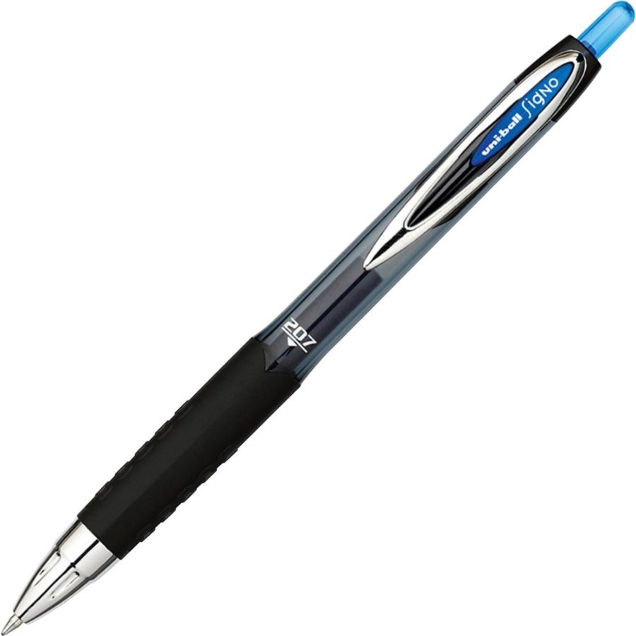 slide 4 of 7, uni-ball Signo Gel 207 Retractable Gel Pens, Medium Point, 0.7 Mm, Clear Barrel, Blue Ink, Pack Of 4, 4 ct