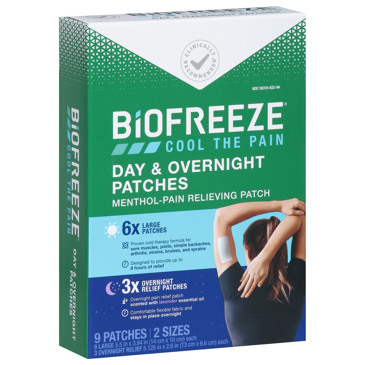 slide 7 of 14, Biofreeze Day & Overnight Menthol-Pain Relieving Patch 9 ea, 9 ct