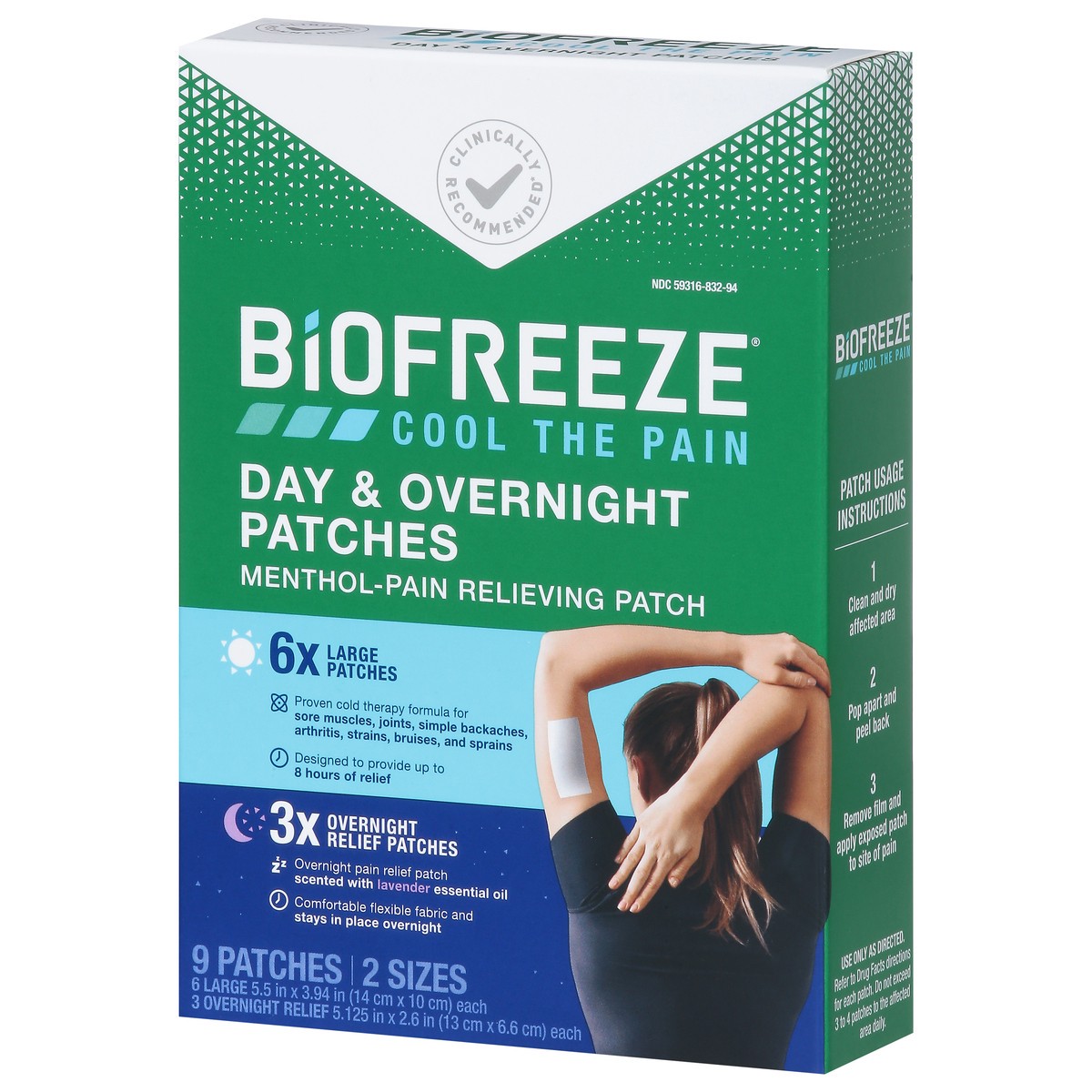 slide 11 of 14, Biofreeze Day & Overnight Menthol-Pain Relieving Patch 9 ea, 9 ct